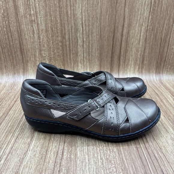 Clarks Ashland Spin Slip On Loafer Pewter Womens Size 7 M Hook and Loop Shoes - Picture 1 of 8